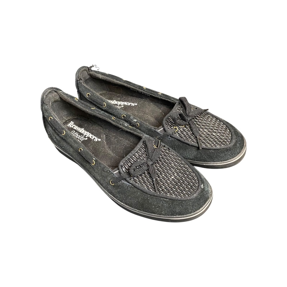 Grasshoppers Womens Black Suede Loafer Shoes Ortholite Comfort Size 6.5M‎